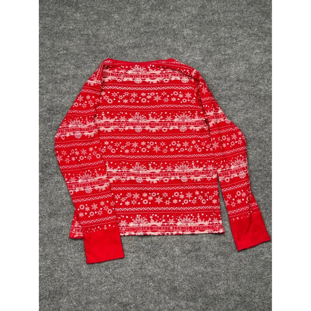 Victoria's Secret Red Snowflake Thermal Henley Top‎ Womens Large Holiday